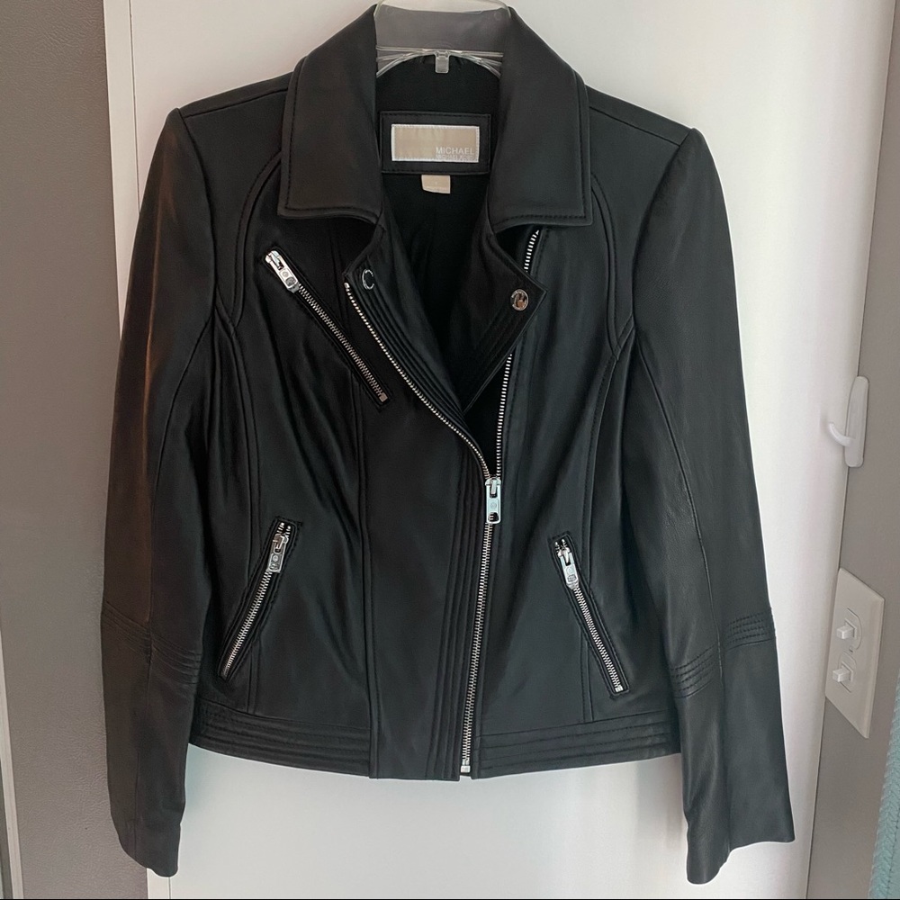 NWOT Michael Kors 100% Leather Black Moto Biker Jacket sz. Medium